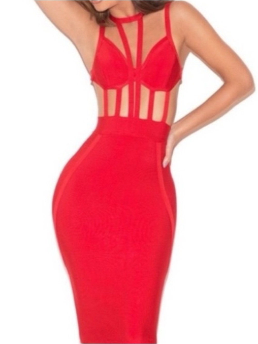 House of CB Red Strappy Cutout Midi Dress